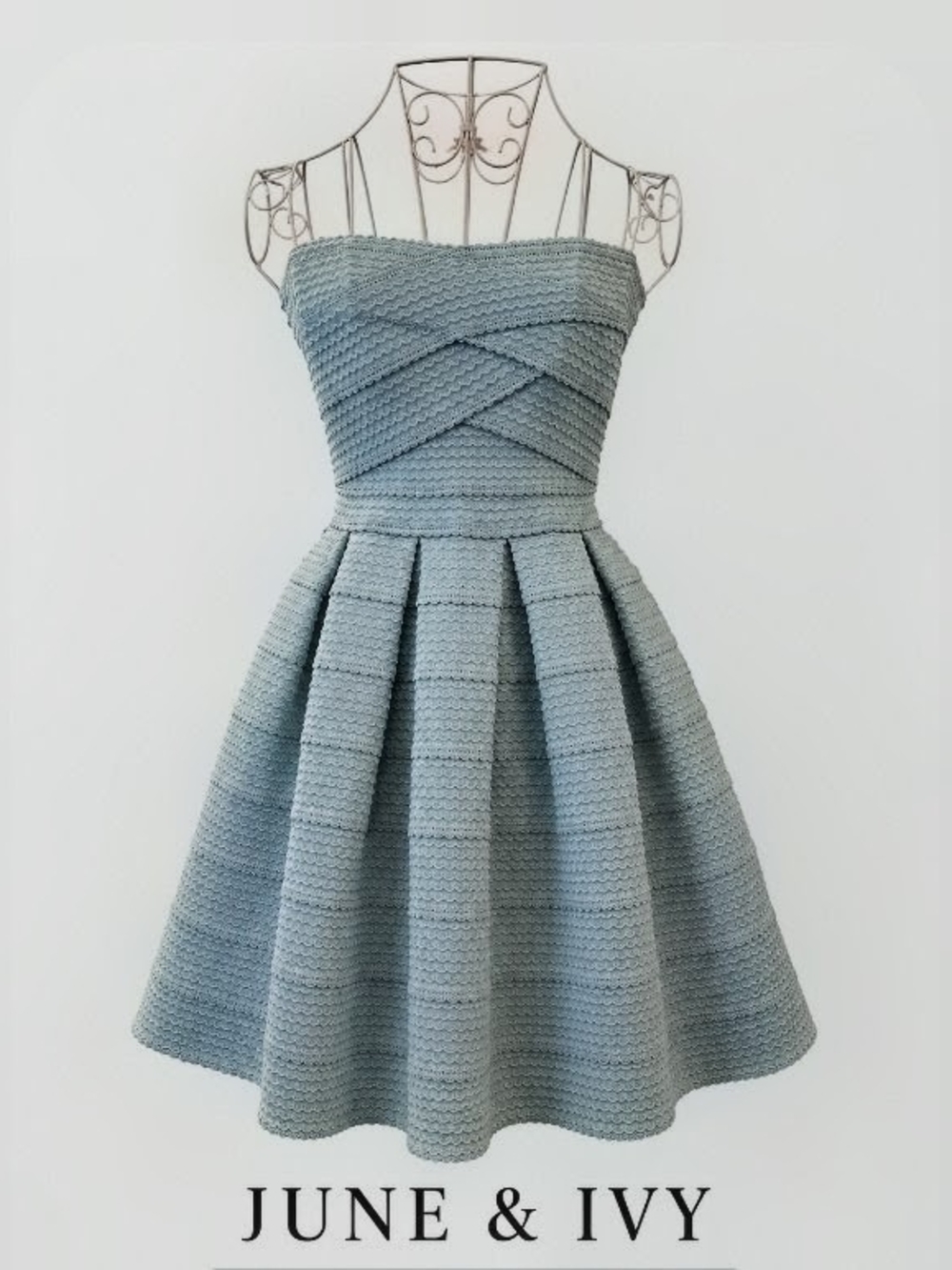 June & Ivy Dusty Blue Strapless Fit-and-Flare Dress